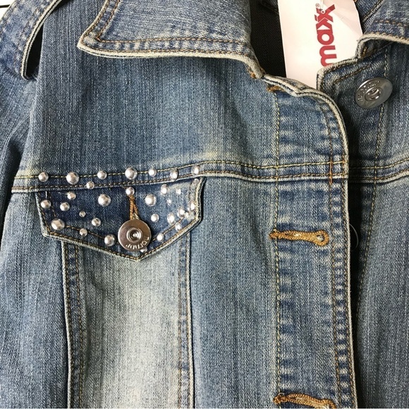 JouJou Jr Plus 2X Womens Denim Studded‎ Distressed Jacket Cropped Pockets Blue - Picture 4 of 16